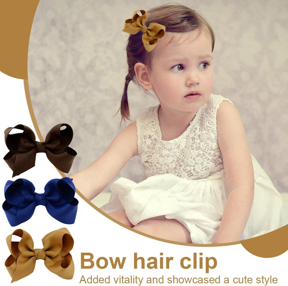 YOCDNOV Pack of 6 Bows Hair Clips - Ponytail Clips 3 Inches, Duckbill Hair Bow for Teenage Girls Hair Accessories (Dark Blue + Light Brown + Dark Brown) image number 5