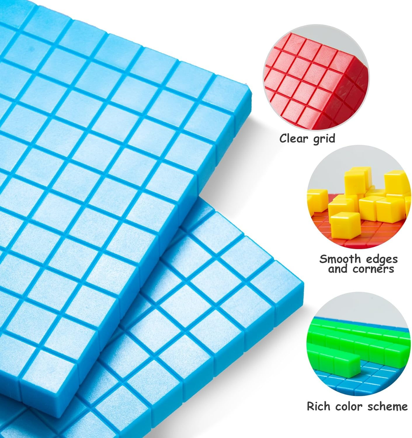 Math Manipulatives for Kids Aged 3+.Base Ten Blocks with Place Value Chart - Plastic Math Cubes to Help Educate Kindergarten Teachers.133 PCS image number 6