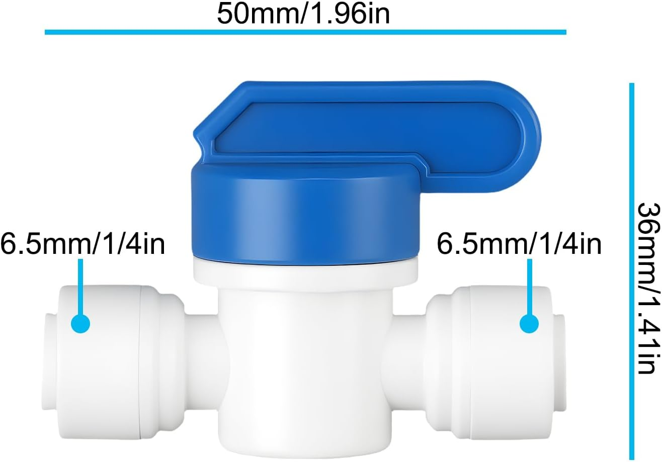SING F LTD 2Pcs 1/4 Inch Shut off 6.5Mm Straight Connector for RV Camper Reverse Osmosis and Drinking Water 50X36Mm