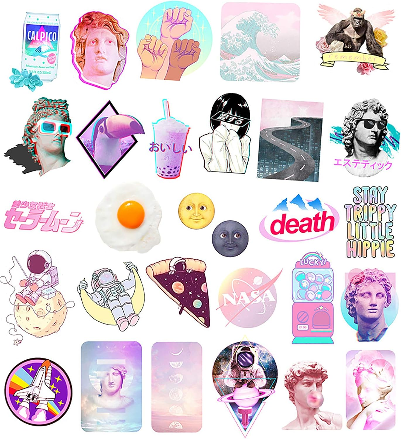 Doraking 200PCS Middle Boxed Size Art Theme Scrapbook Washi Stickers for Scrapbooking Diary Decoration, Arts Stickers (Vaporwave) image number 4