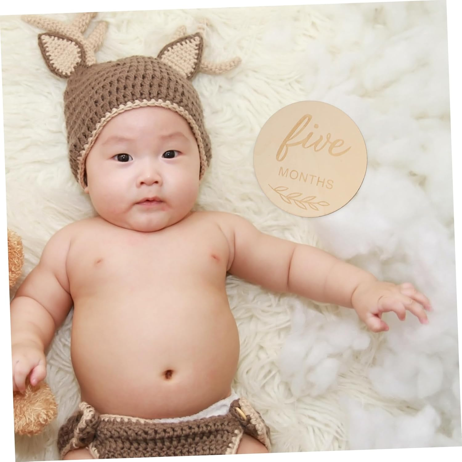 Operitacx 12Pcs Wooden Milestone Discs Monthly Growth Photo Cards Unisex Announcement Decor for Newborns and Parents Keepsake Gift image number 5