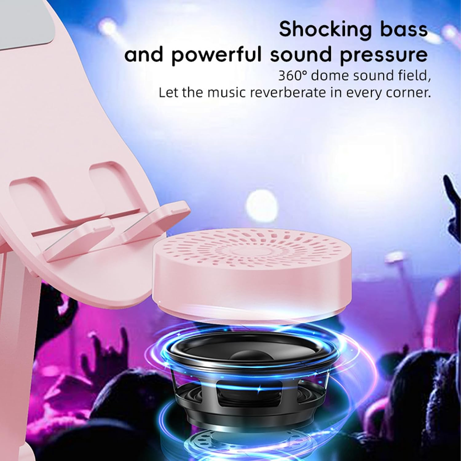 Frfik Cell Phone Stand with Speaker | Wireless Speaker Audio Stand with Light - Sound Dock Tablet Live Streaming Bracket for Home Travel Dormitory Vacation Apartment Hotel - White image number 7