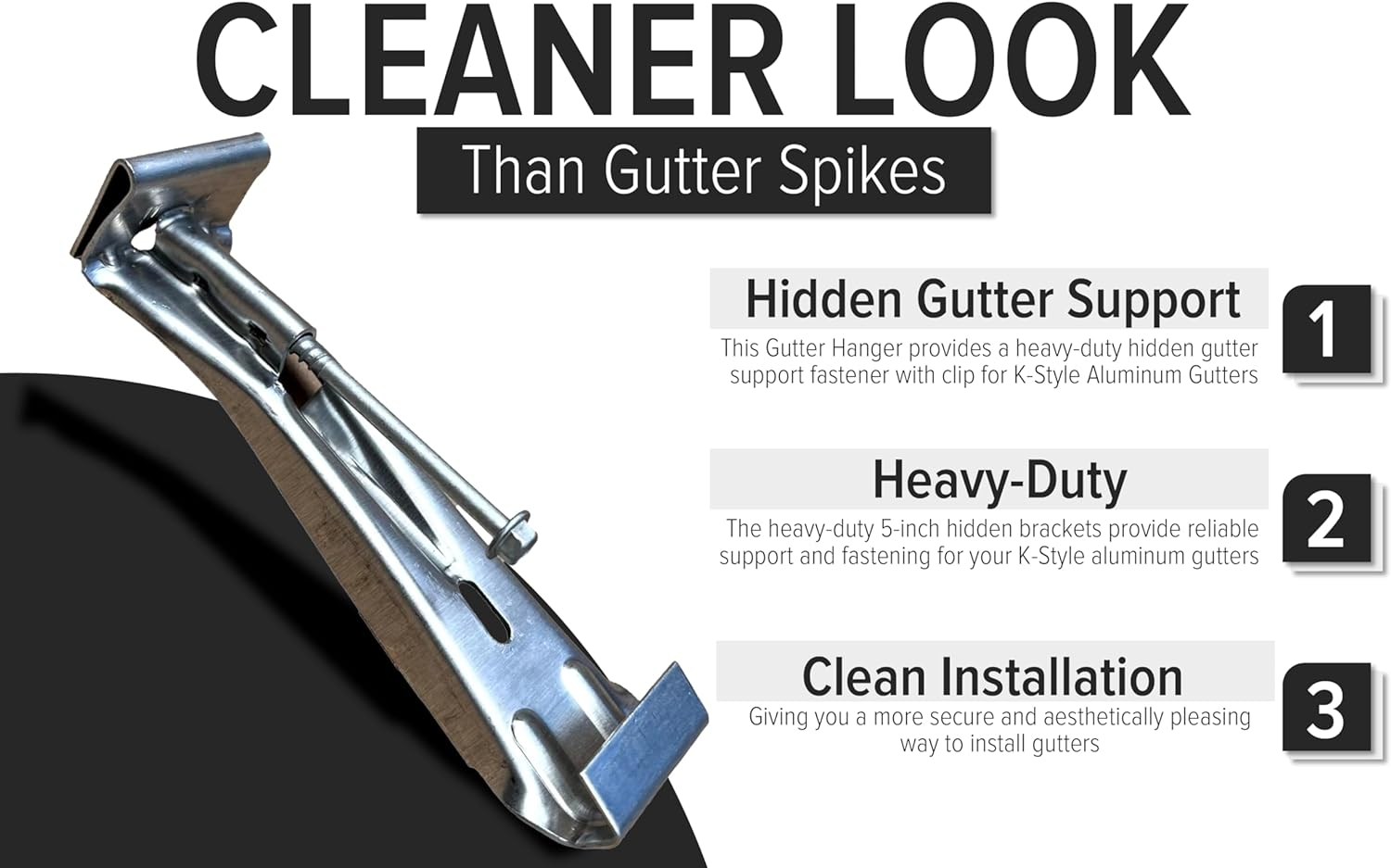 Hidden Gutter Hangers 5 Inch with a Pre-Inserted Rust Resistant Screw - Heavy Duty Rain Gutter Brackets Fastener with Clip for 5" K-Style Aluminum Gutters - Easily Repair Sagging Gutters - 50 Pack image number 5