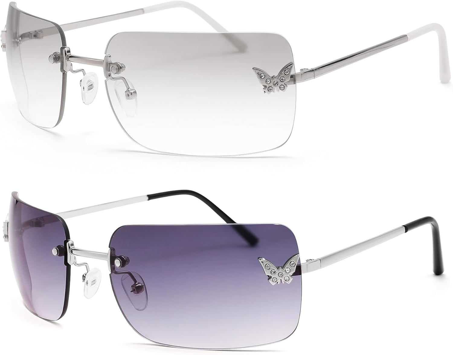 Revemo Rectangle Rimless Sunglasses for Women Retro Trendy Square Sun Glasses Vintage Shades