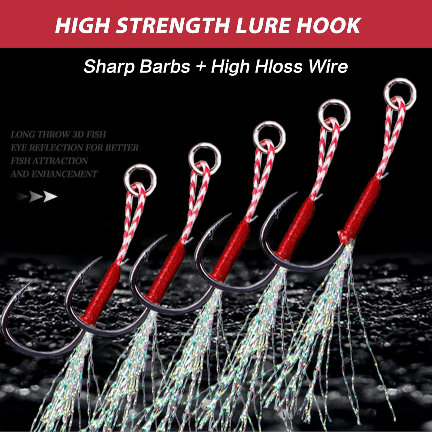 EWEIS 50 Pcs Alloy Reinforced Ddouble Fishing Hooks Kit for Slow Fast Jigs Jigging Lure Hooks,Strong Butterfly Fishing Jigs Hooks for Fishing Lures with Carbon Steel Barb Hook image number 4