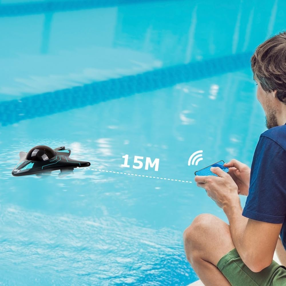 B-Qtech Remote Control Boat, Boat with 90&deg; Adjustable HD Camera, App Operated Water Toy, LED Lights, High Speed Water Spaceship, Suitable for Outdoor Pools and Lakes