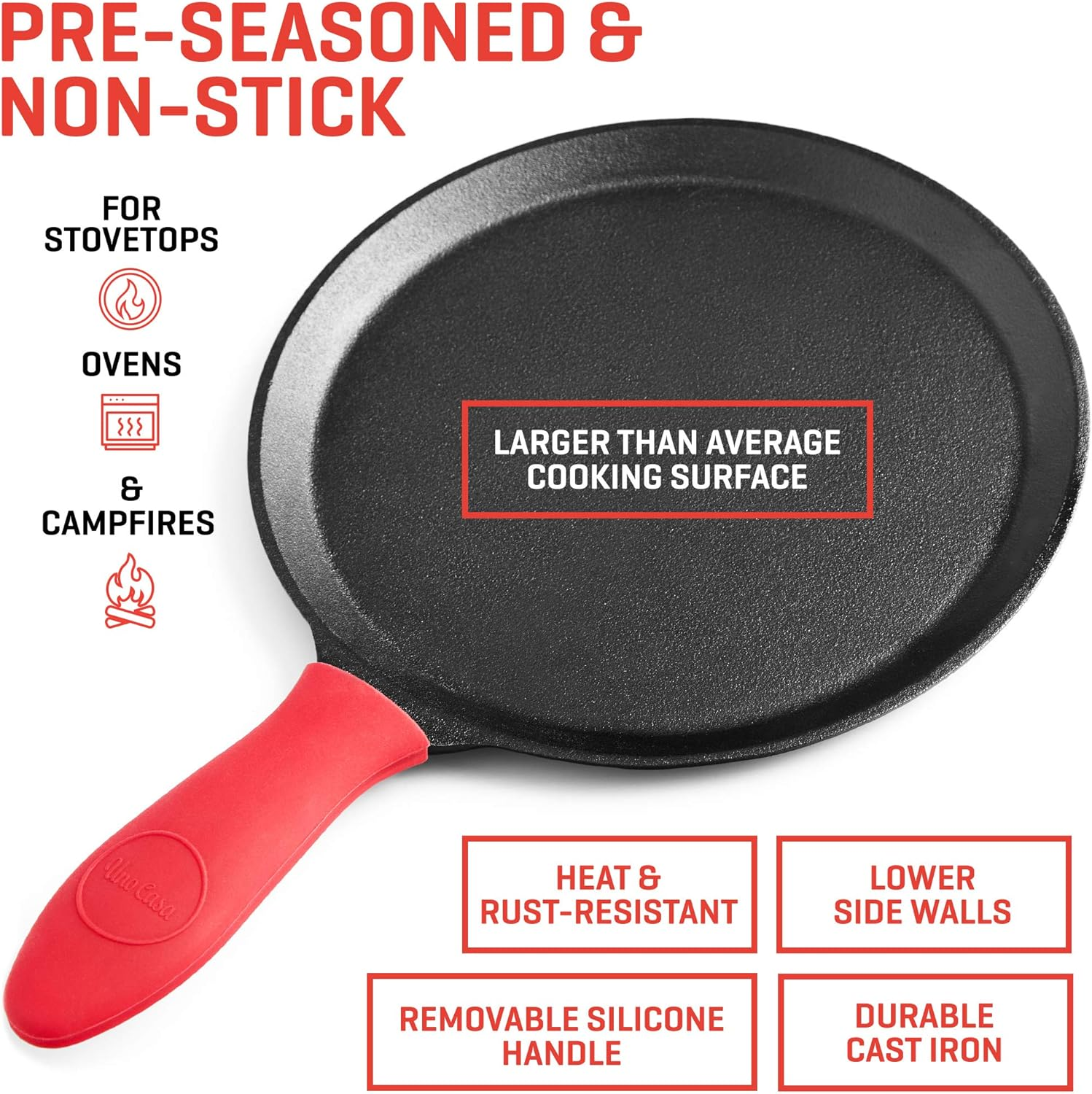 Uno Casa Cast Iron Tortilla Press 8 Inch with Cast Iron Comal Pan - Bundle of Tortilla Pan for Roti, Tawa, Dosa and Pre-Seasoned Tortilla Press Pataconera image number 4