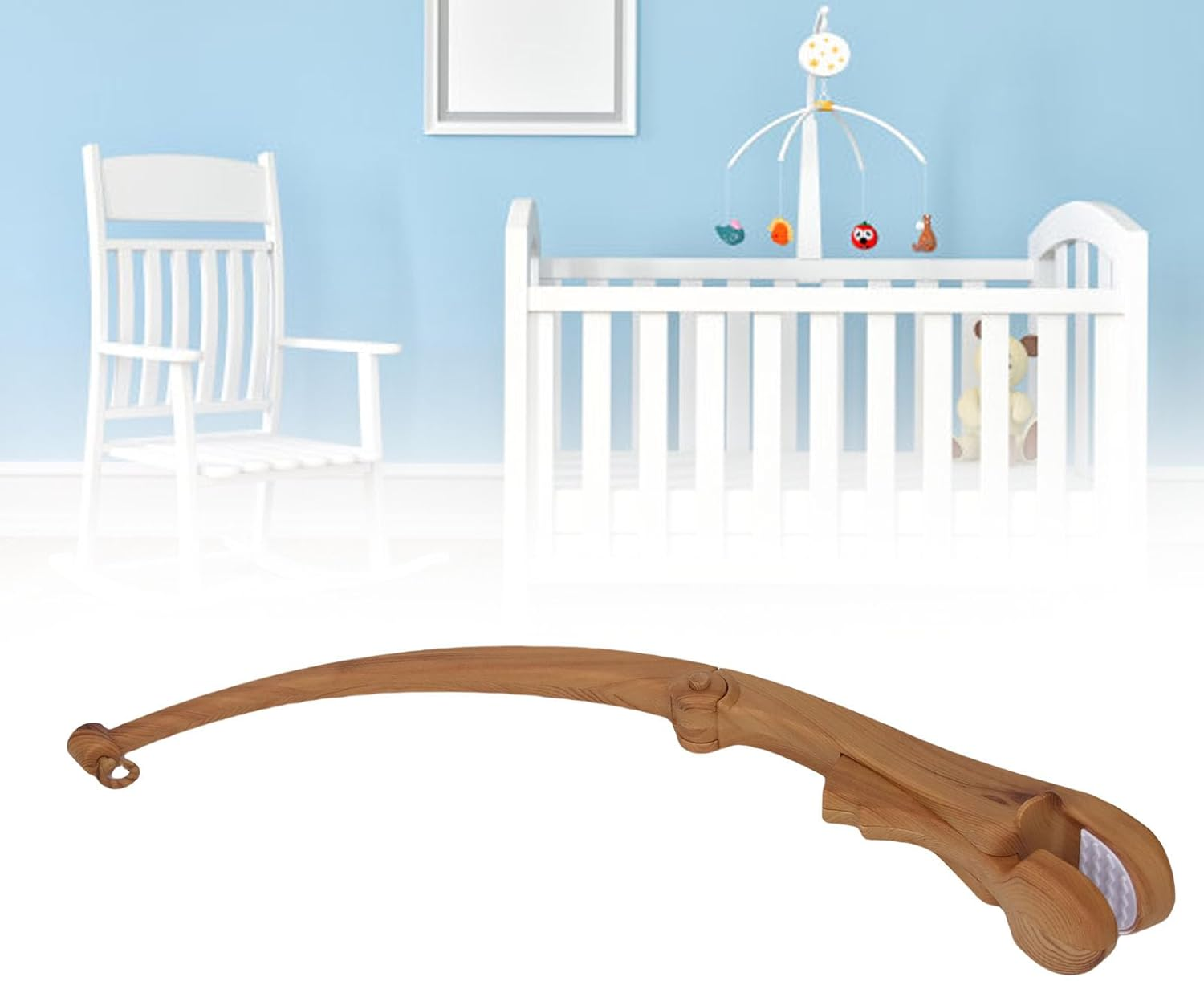 Crib Mobile Arm, Baby Crib Mobile Holder Nursery Mobile Arm Wood Grain Plastic Mobile Stand with Secure Grip for DIY Projects Crib Mobiles image number 2