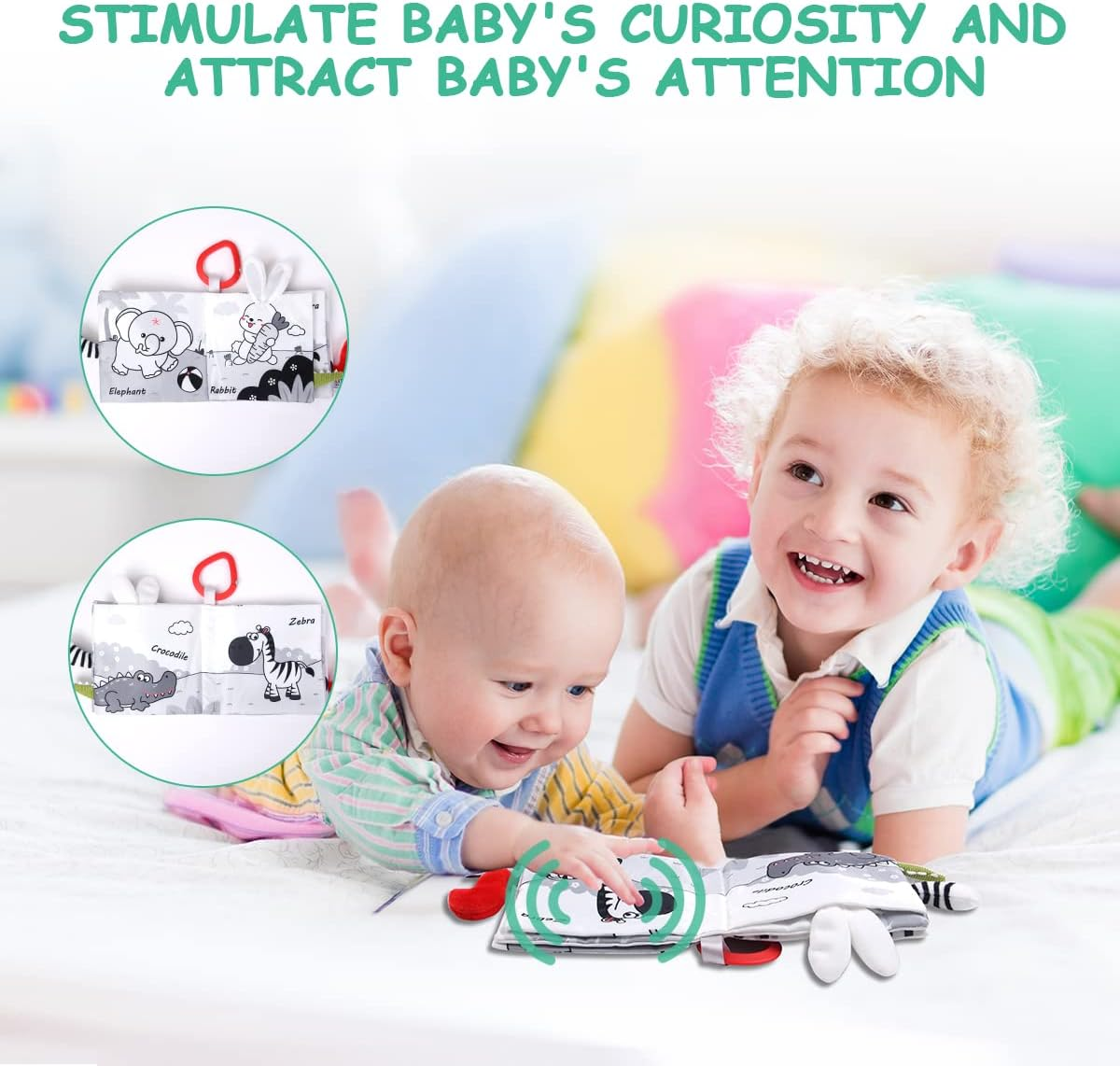 Vicloon Soft Cloth Baby Books, Baby Books 0-6 Months, 3D Black and White High Contrast Soft Cloth Book, Washable Non-Toxic Early Baby Book