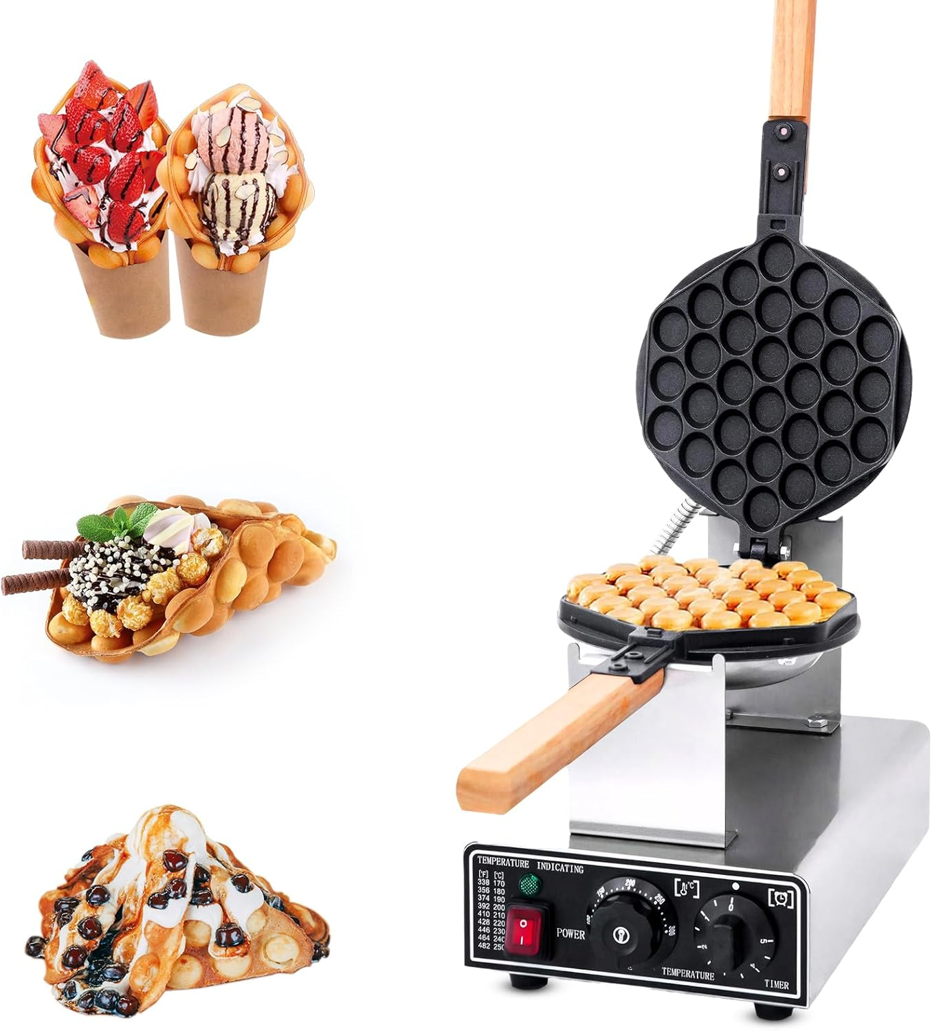 JUMEIYP Commercial Electric Egg Waffle Maker, Bubble Puffle Cake Maker Machine, Non-Stick Pan, 50℃ to 250℃ Temperature and Timer Control, 180&deg; Rotation image number 5