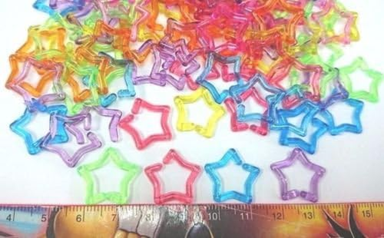 Star Shape Clear Color Chain Links Plastic Neon Toy Parrot Bird Foot Parts Kid DIY 100Pcs image number 4