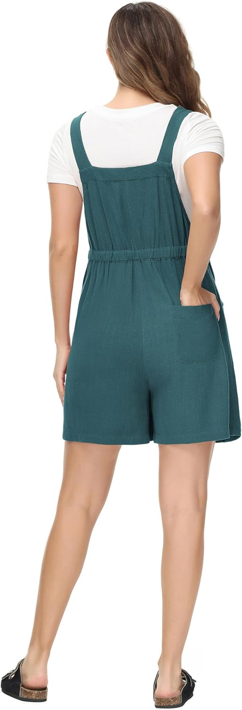 Maternity Short Overall Rompers Linen Adjustable Straps Summer Casual Sleeveless Jumpsuit with Pockets image number 2