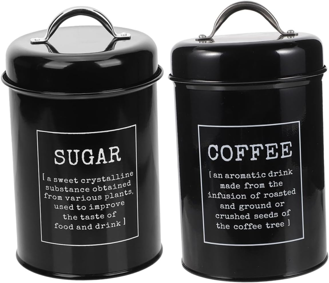 2Pcs Airtight Kitchen Canister Elegant Metal Storage Jars for Coffee Tea Sugar Stylish Farmhouse Canisters Sealing Lid Functional Kitchen Decor