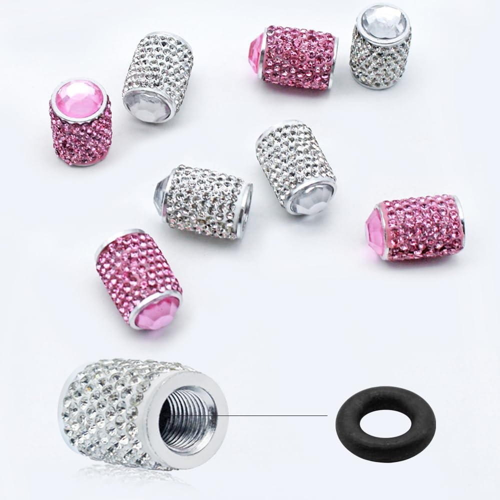 8 Pack Tire Valve Caps, SENHAI Handmade Crystal Rhinestone Diamonds Sparkly Tire Covers, Shiny Dustproof Car Accessories, Car/Motorcycle/Bicycle Universal-White and Pink image number 5