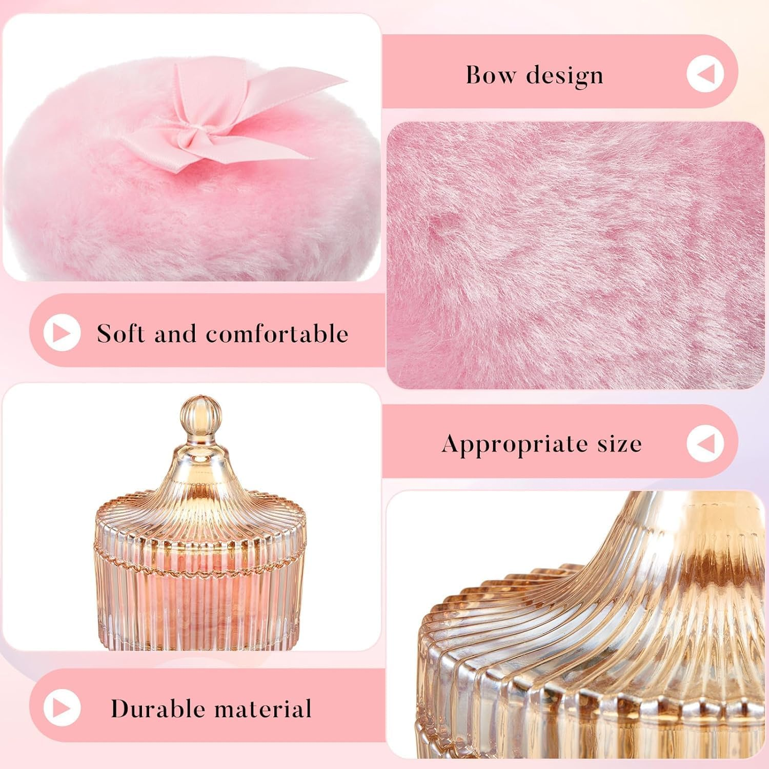 Large Body Powder Puff with Clear Crystal Case &ndash; Soft Washable & Reusable Velour Puff for Wet/Dry Makeup