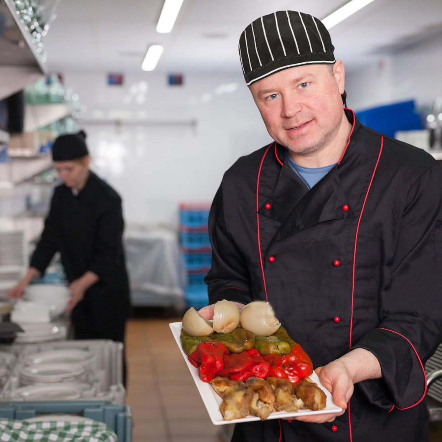 3 Packs Chef Hat, Catering Chef Hat, Professional Head Scarf for Men and Women, Kitchen Cooking Chef Cap, Adjustable Kitchen Cooking Chef Cap for Hotel Restaurant K-Itchen C-Ooking Service image number 4