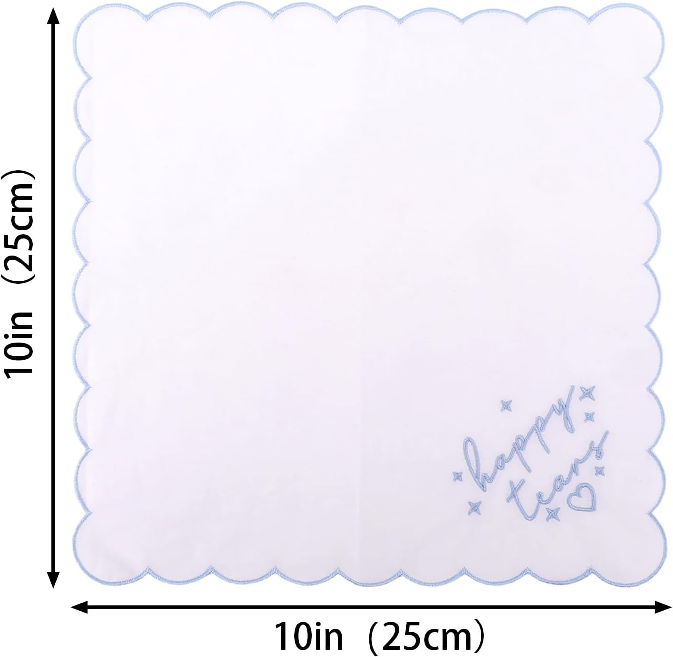 Fukaisu Happy Tears Embroidered Handkerchief, 10X10In/25X25Cm Bridal Handkerchief with Blue Embroidered Scalloped Edges and Hearts image number 1