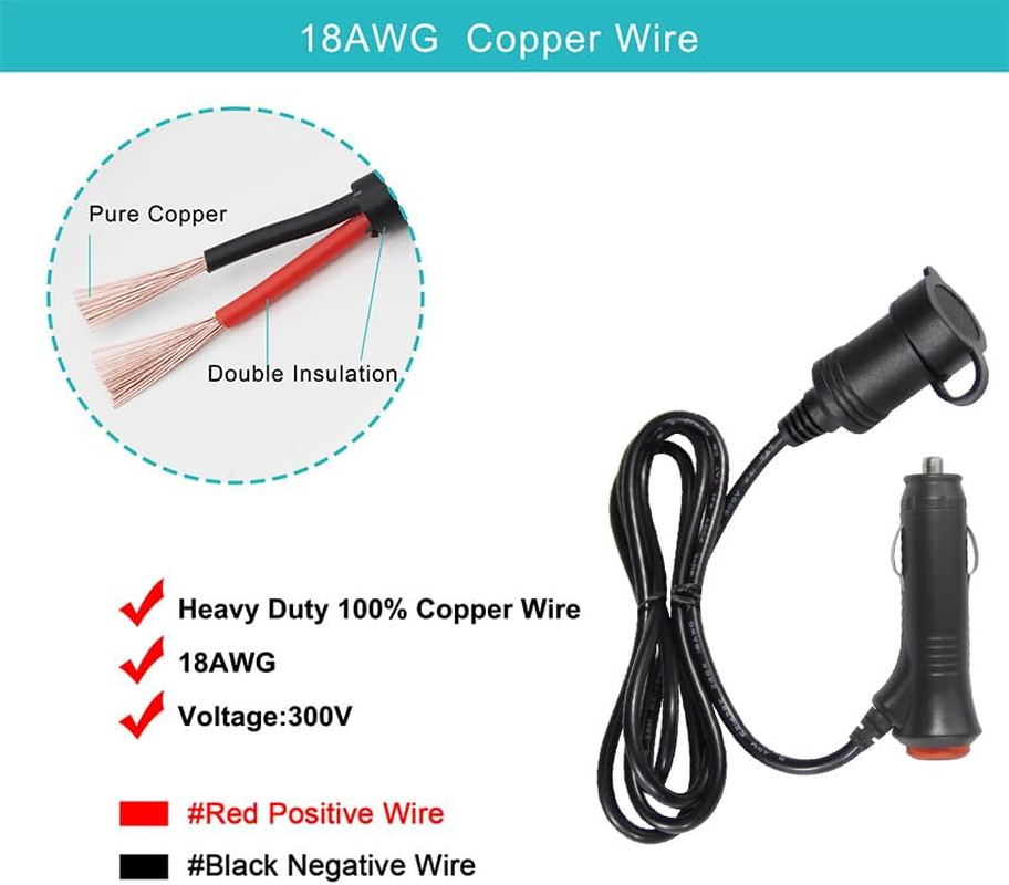 12V Cigarette Lighter Plug with Switch on off Male to Female Socket Extension Cable 3FT 2464 18AWG/2C image number 3