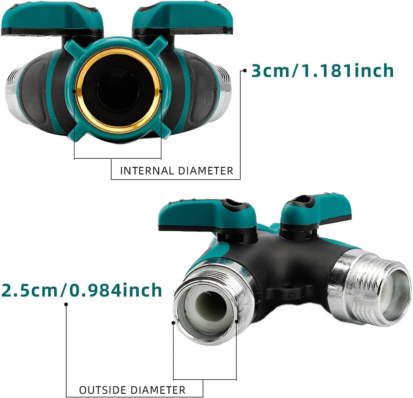 Hose Splitter 2 Way Heavy Duty Water Hose Garden Hose Splitter Hose Splitter Water Hose Connector Outdoor Faucet Hose Splitter Water Valve Brass Garden Hose Manifold with Rubber Washers Tapes image number 6