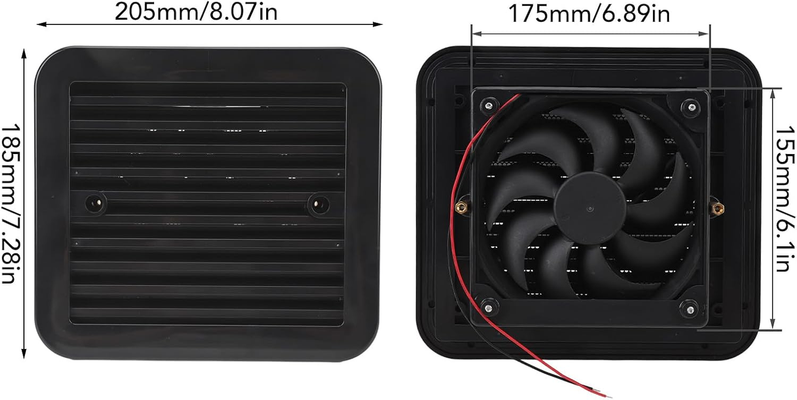 RV Side Vent Fan, 24V 7.2W 3000RPM One Way High Speed Exhaust Fan, Waterproof Air Vent Ventilation with Shutter for Motorhome RV Caravan Trailer Boat Yacht, Black