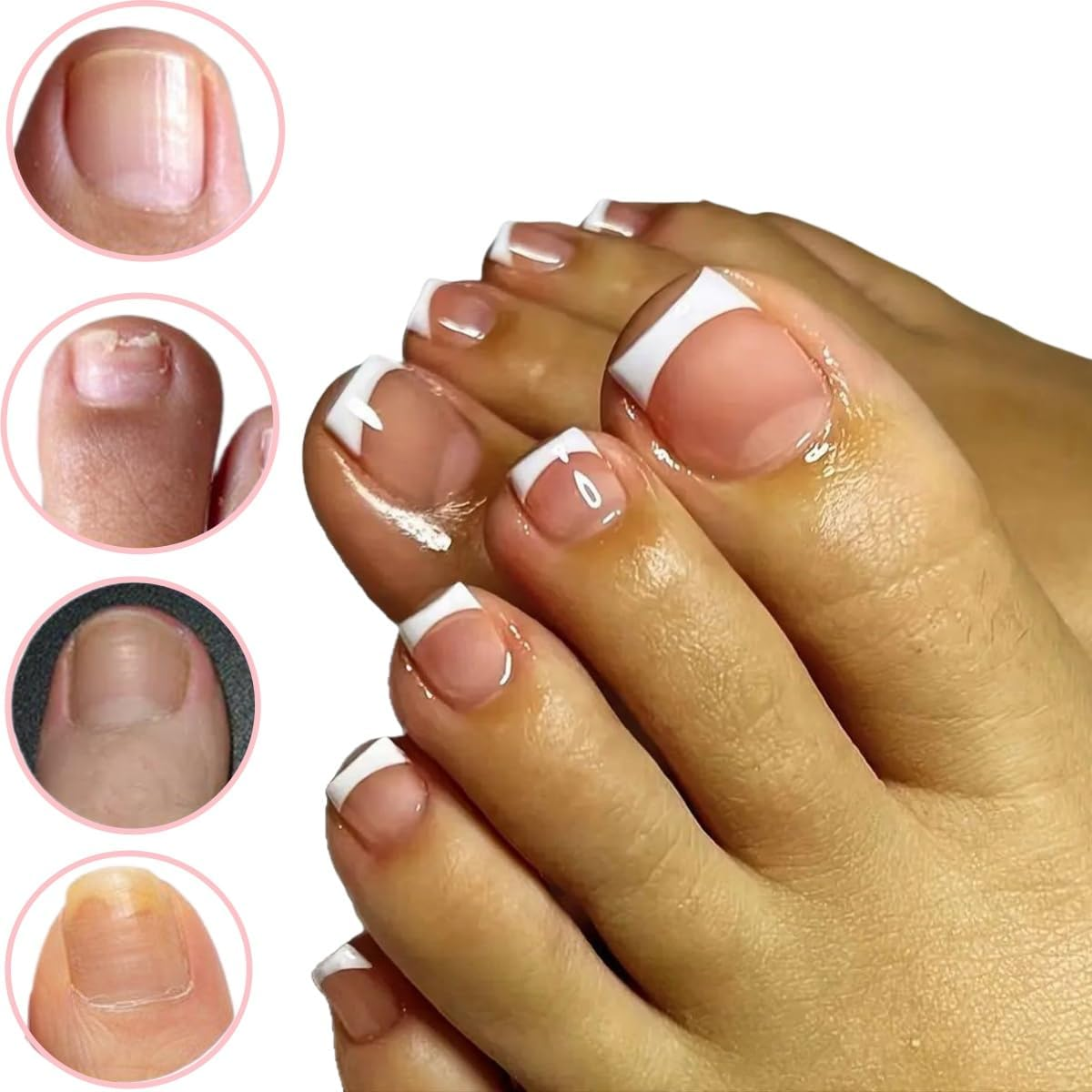 120 Pieces Zxjsisy of White-Edge Pink Fake Toenails, Pink Full Coverage Fake Nails, Short Square Gel Toenail Pieces, Suitable for DIY Manicures and Nail Salons image number 2
