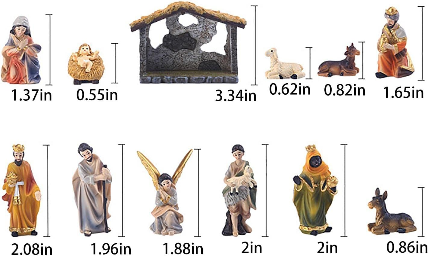 12PCS Nativity Set for Christmas Indoor,Christmas Statue Nativity Scene Set,Christmas Sets and Characters Manger Scene Resin Crafts Christmas Decoration image number 4