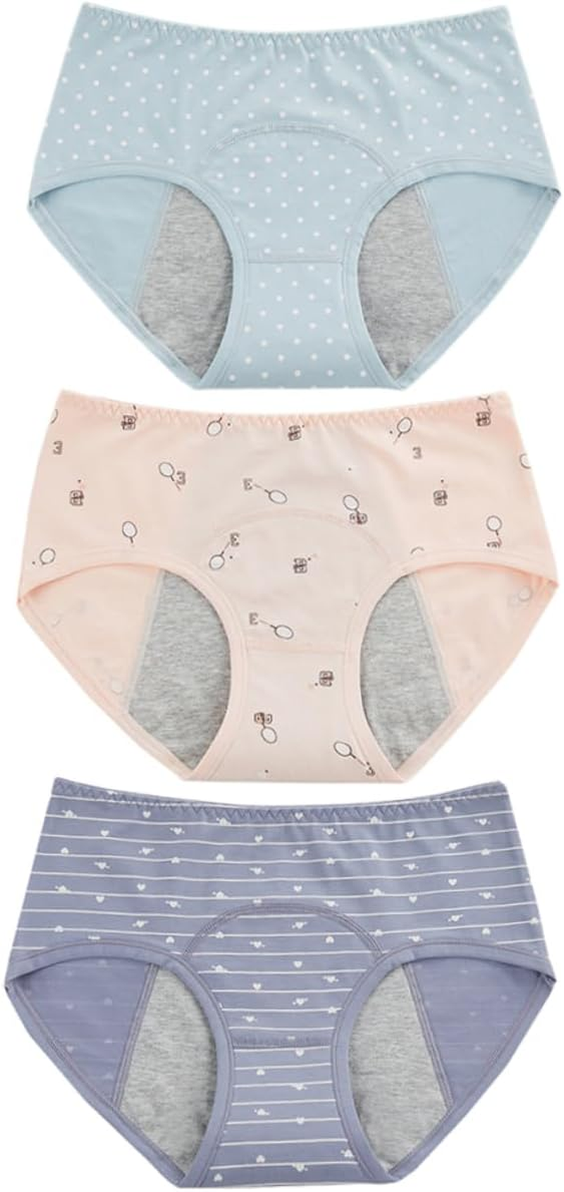 3Pcs Women Menstrual Underpants Medium Waistline Safety Pants with Leakage Protection Comfortable Period Briefs Shrimp Lake and Grey image number 5