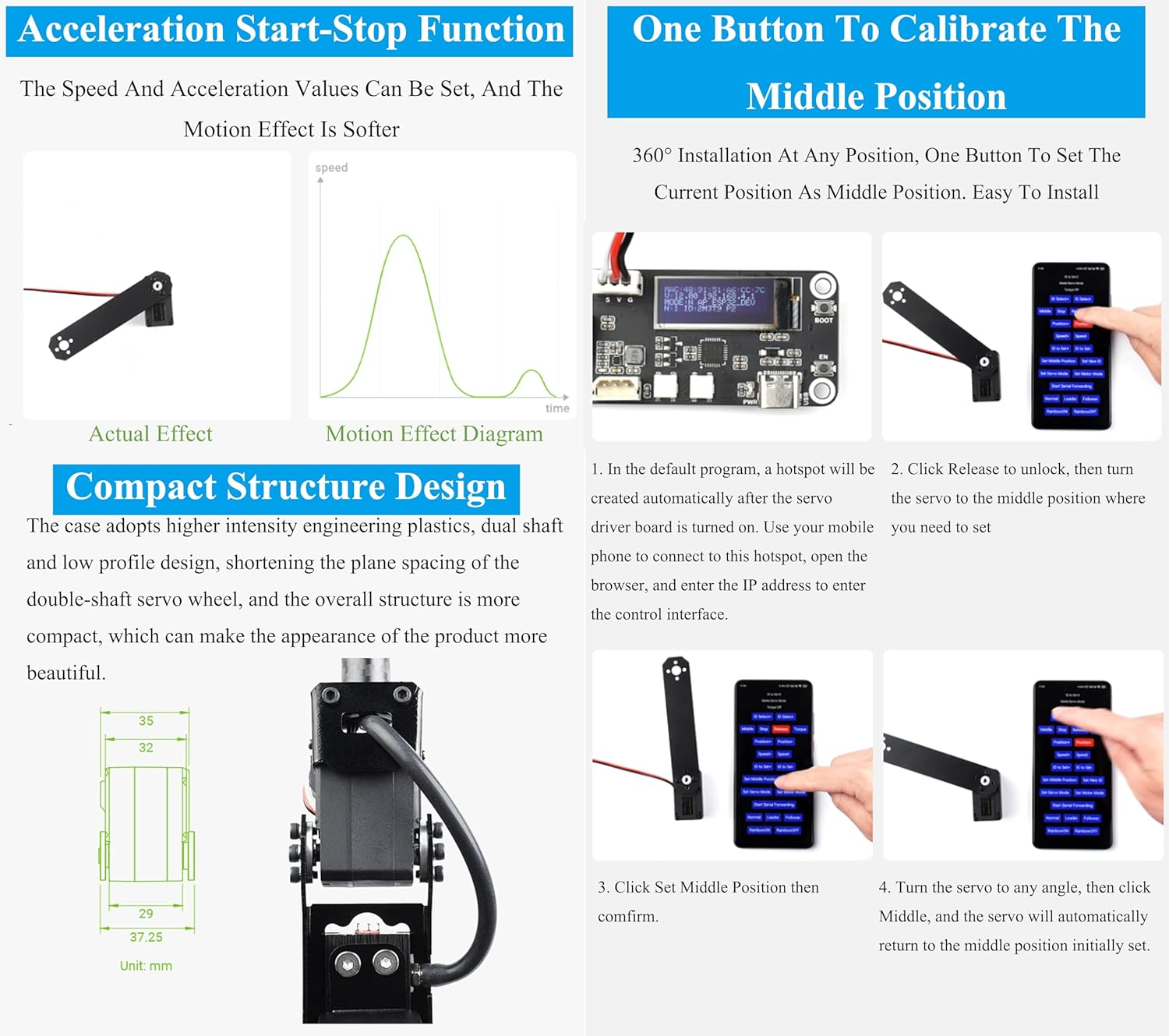 30Kg.Cm@12V Serial Bus Servo High Precision and Torque, with Programmable 360 Degrees Magnetic Encoder, 6~12.6 V, for Quadruped Robots, Hexapod Walkers, Robotic Arms and Other Robotic Projects image number 6