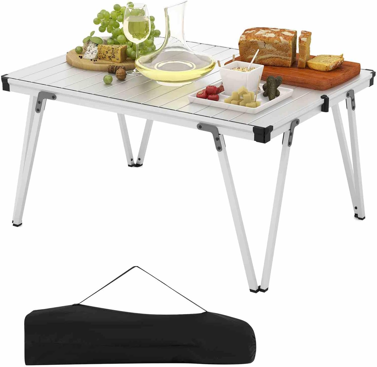 Costway Folding Camping Table, Picnic Table W/Storage Bag and Waterproof Desktop, Light Weight Roll-Up Desk with Aluminum Structure, Available for Both Outdoor & Indoor, 80Kg Load Capacity (Brown)