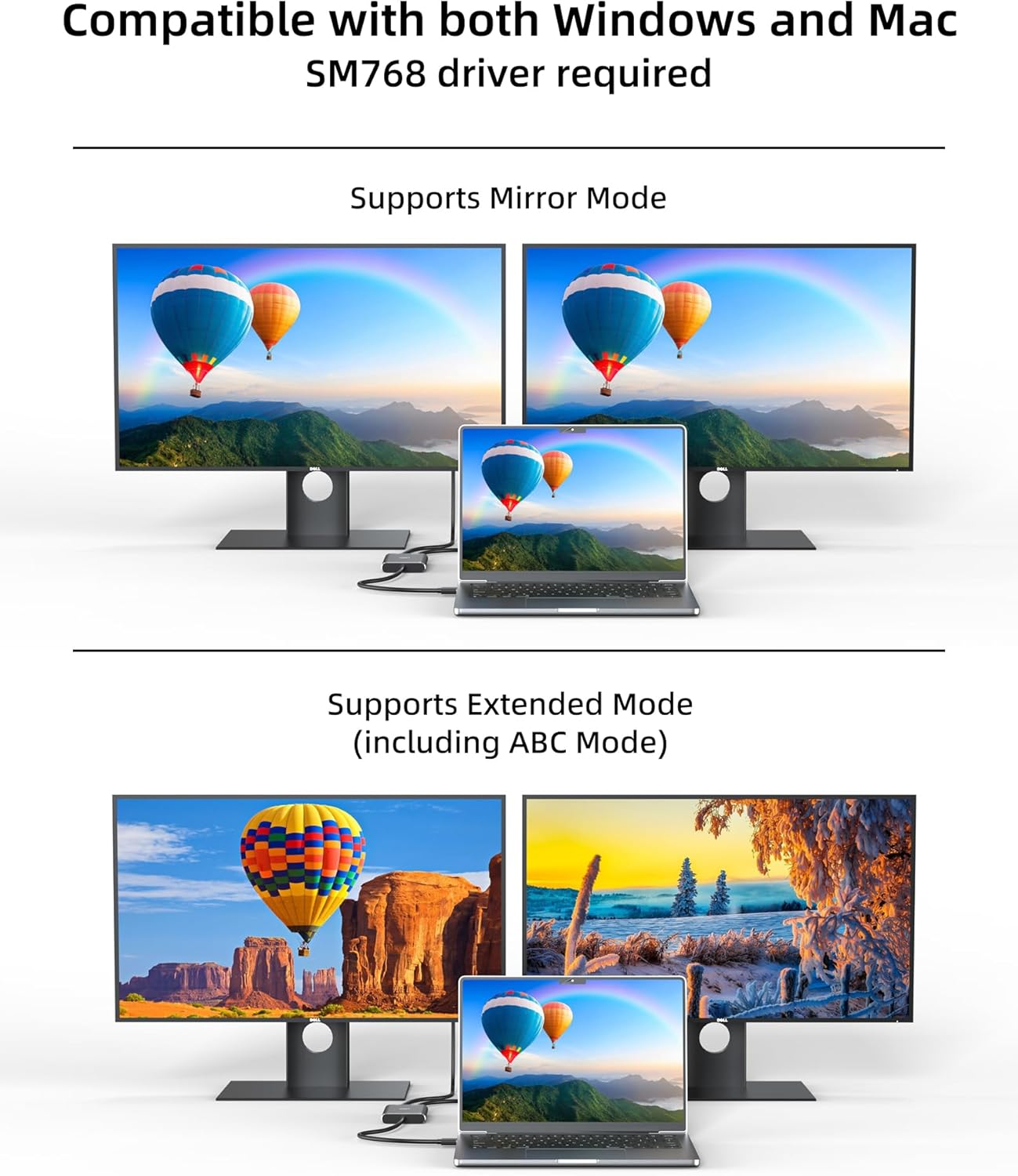 USB 3.0 to Dual HDMI Adapter Compatible with Windows/Mac OS, 4K@30Hz/1080P@60Hz, HDMI USB to HDMI Splitter, MST Mode, USB to HDMI Adapter for 2 Monitors image number 4