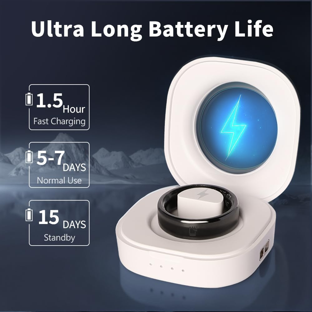 Ceramic Smart Ring | Sleep Exercise Monitor | Health Management | 5-7 Days of Battery Life | Magnetic Charging Case | 8 Sports Modes | 5ATM Waterproof | Android 5.1 & Ios 8.0 | Men & Women (10)