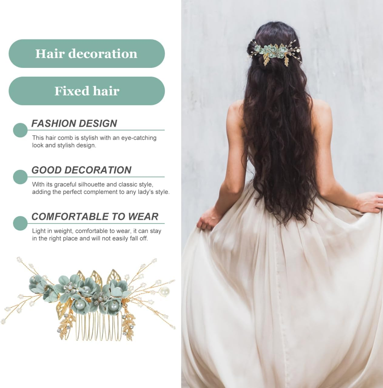 Hemobllo Side Hair Clips with Flowers for the Bride: Alloy Headpiece with Rhinestones and Flowers for Wedding Brides Hair Comb Wedding Prom Birthday Party