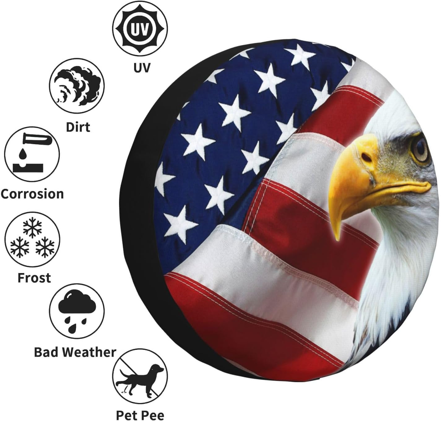 Universal Replacement Wheel Cover North American Bald Eagle US Flag Waterproof Dustproof Trailer RV SUV SUV 14" image number 1
