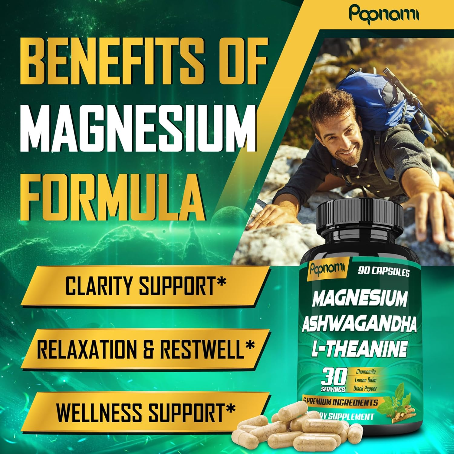 Magnesium Glycinate & Ashwagandha Supplements | Blended with L-Theanine, Chamomile, Lemon Balm, and Black Pepper | 90 Count image number 5