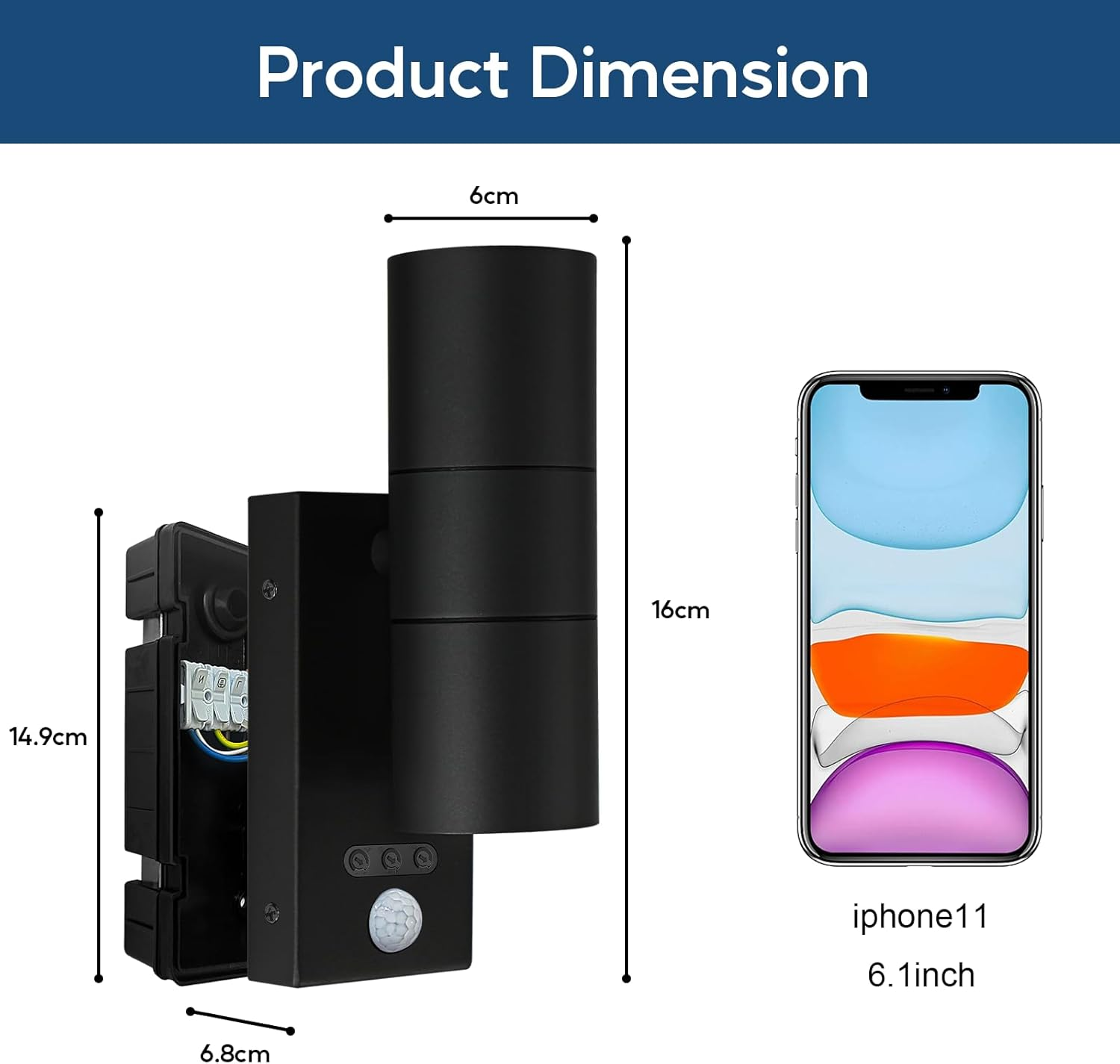 Kerry outside Wall Lights with Sensor, IP65 Waterproof up down Outdoor Lighting, External Pir Wall Mount Security Light, Black Stainless Steel Exterior Light Mains Powered for Front Door (Bulb Excl.) image number 7