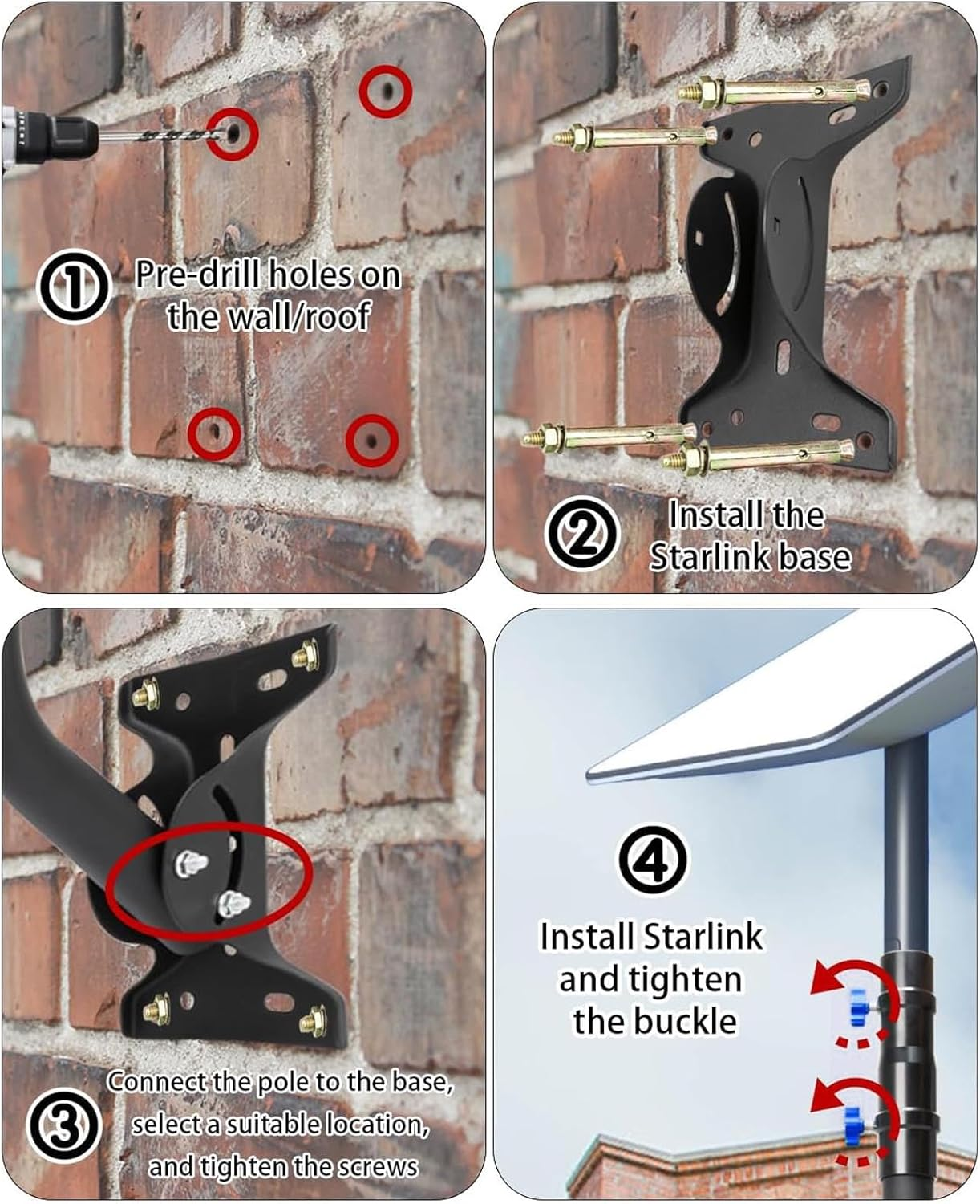 Starlink Mounting Kit, Adjustable Starlink Long Wall Mount, Stainless Steel Starlink Roof Mount Pole Mount with Adapter for V2 Starlink