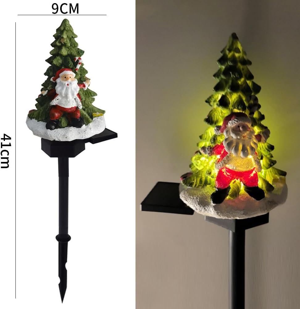 YZYOE LED Solar Santa Claus and Tree Floor Lamp, Christmas Outdoor Atmosphere Decoration Resin Light, Cute Elderly and Tree Courtyard Warm Lights. image number 1