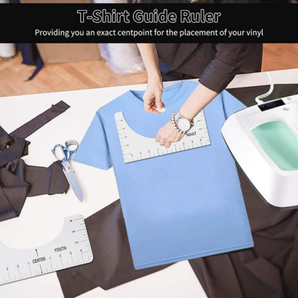 T-Shirt Alignment Rulers, 5 Pcs Tshirt Ruler Guide for HTV Vinyl Heat Transfer Vinyl and Sublimation, Adult Youth Shirt Centering Ruler Set with 1 Pcs Measuring Tape image number 1