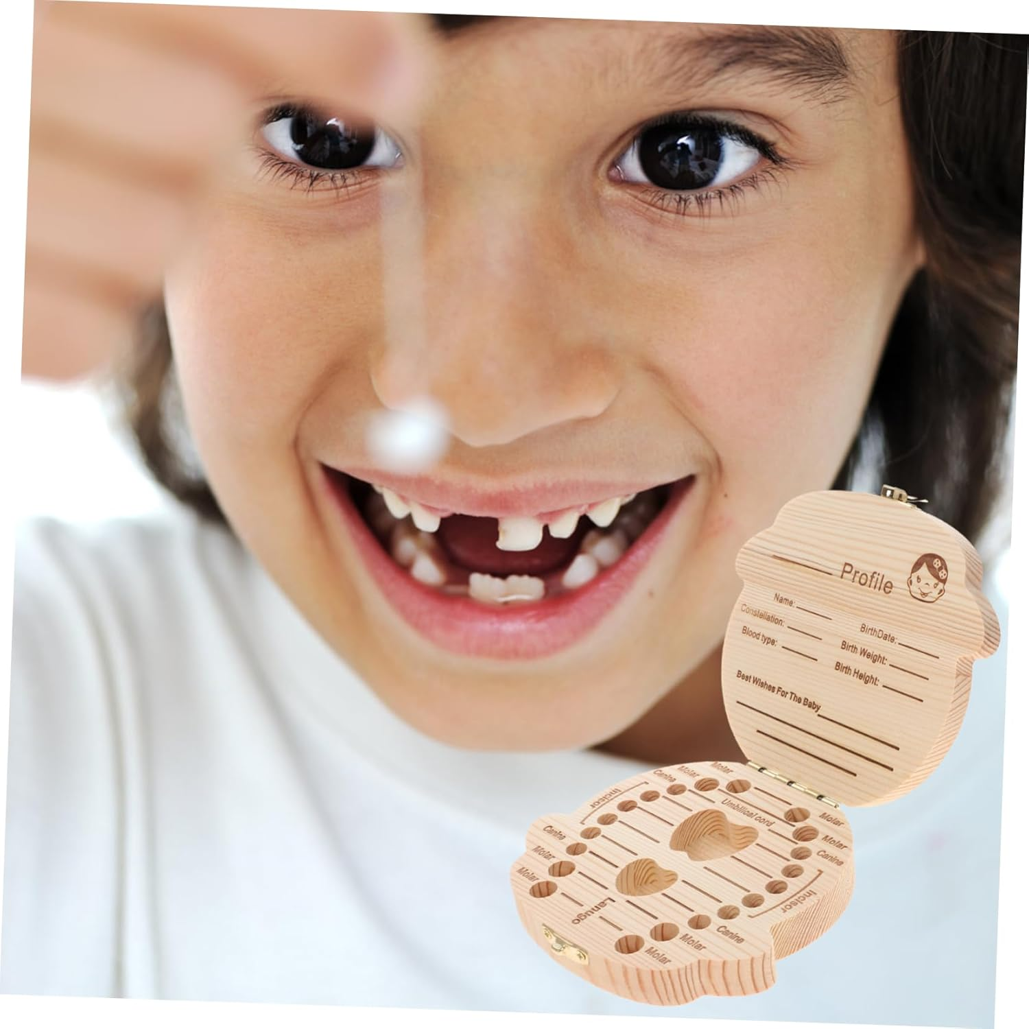 Boy Girl Tooth Organizer Wooden Keepsake Box for Born Cartoon Tooth Storage Case image number 5