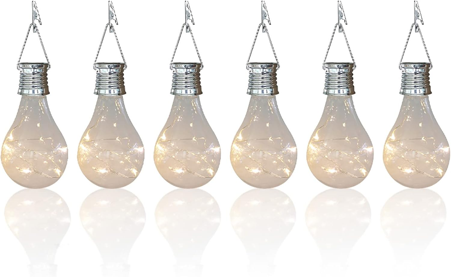 Pearlstar Solar Light Bulbs Outdoor Waterproof Garden Camping Hanging LED Light Lamp Bulb Globe Hanging Lights for Home Yard Christmas Party Holiday Decorations (6 Pack-Clear Bulbs)