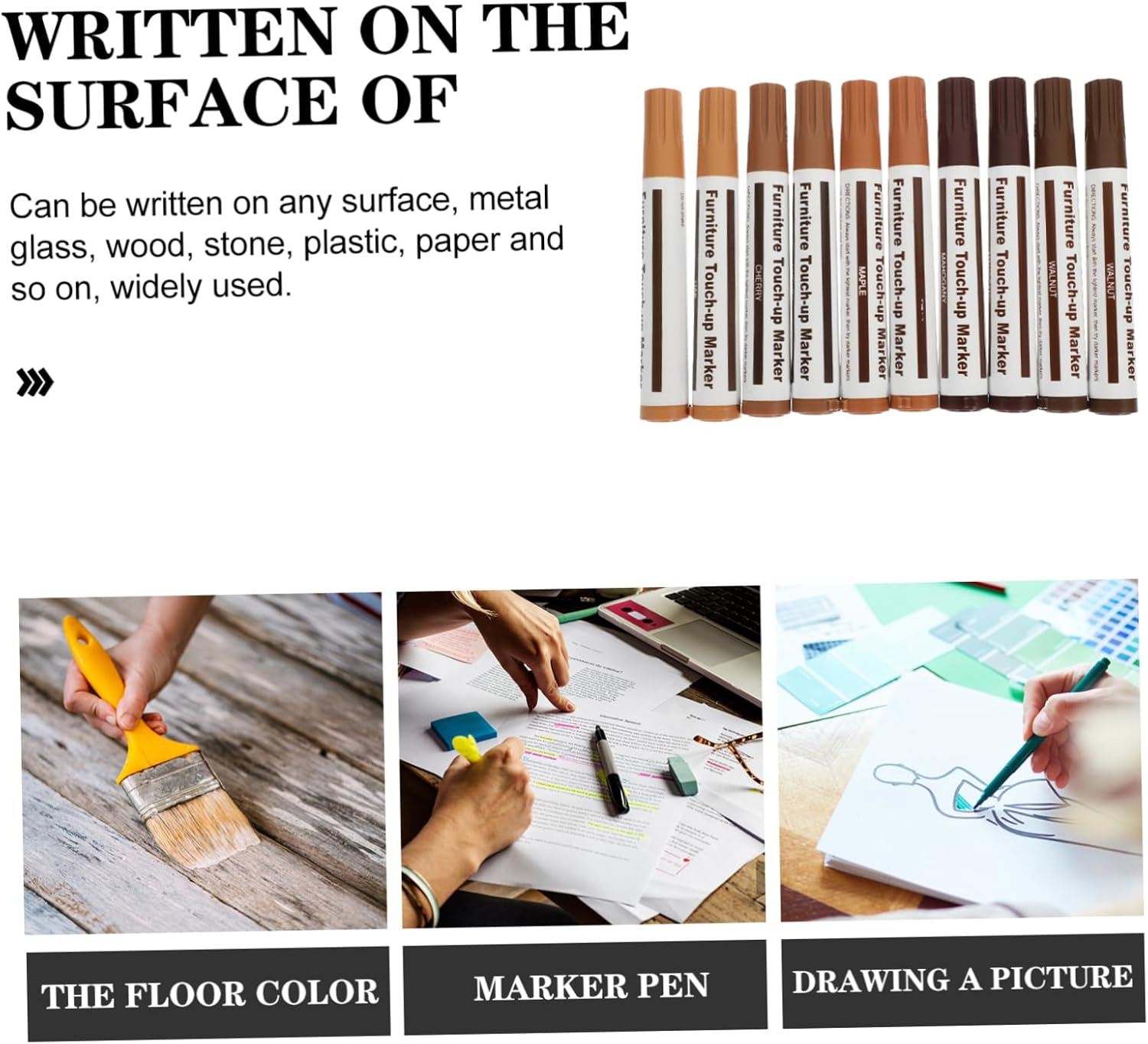 Healeved 10Pcs Wood Stain Repair Pens Touch-Up Markers for Furniture Floors Cabinets and Walls Quick-Drying Paint Markers for Scratches and Scuffs