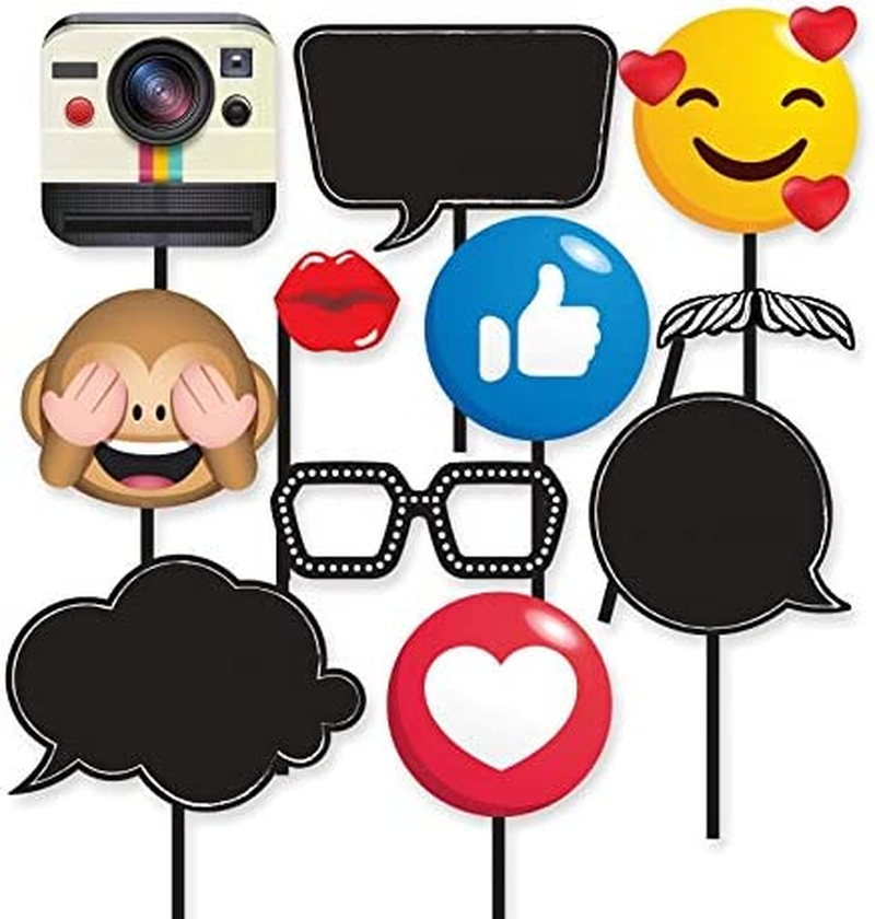 Insta-Themed Social Media Party Photo Booth Frame with Emoji & Personalized Speech Bubble Props. Great as Vintage Background Photography for Birthday, Anniversary, Wedding Supplies Event Decoration image number 3