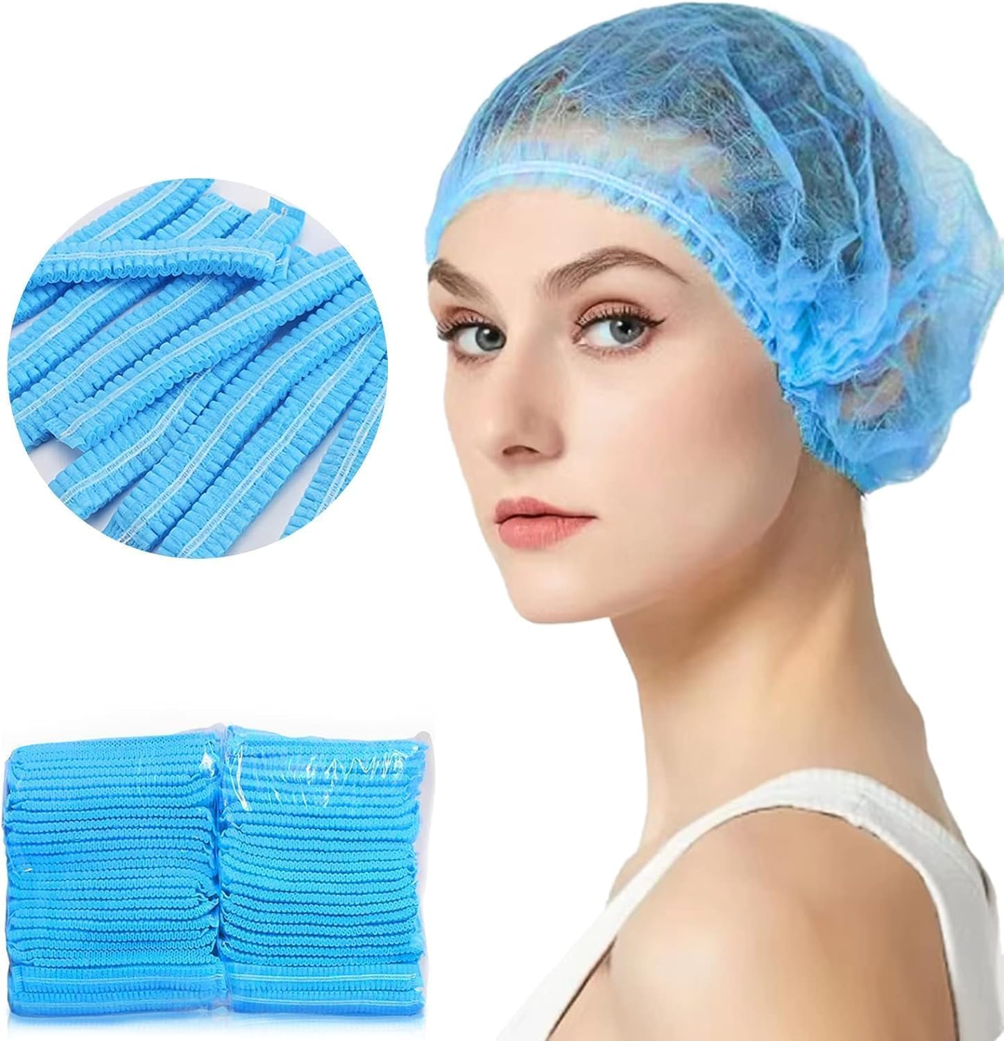 100X Disposable Hair Net, Bouffant Caps Hairnet Dust Head Cover, Stretch Elastic Shower Cap Nonwoven Unisex Soft and Breathable for Food Service Kitchen Salons Home Baking, Disposable Hair Net Caps(White 100 Pcs)