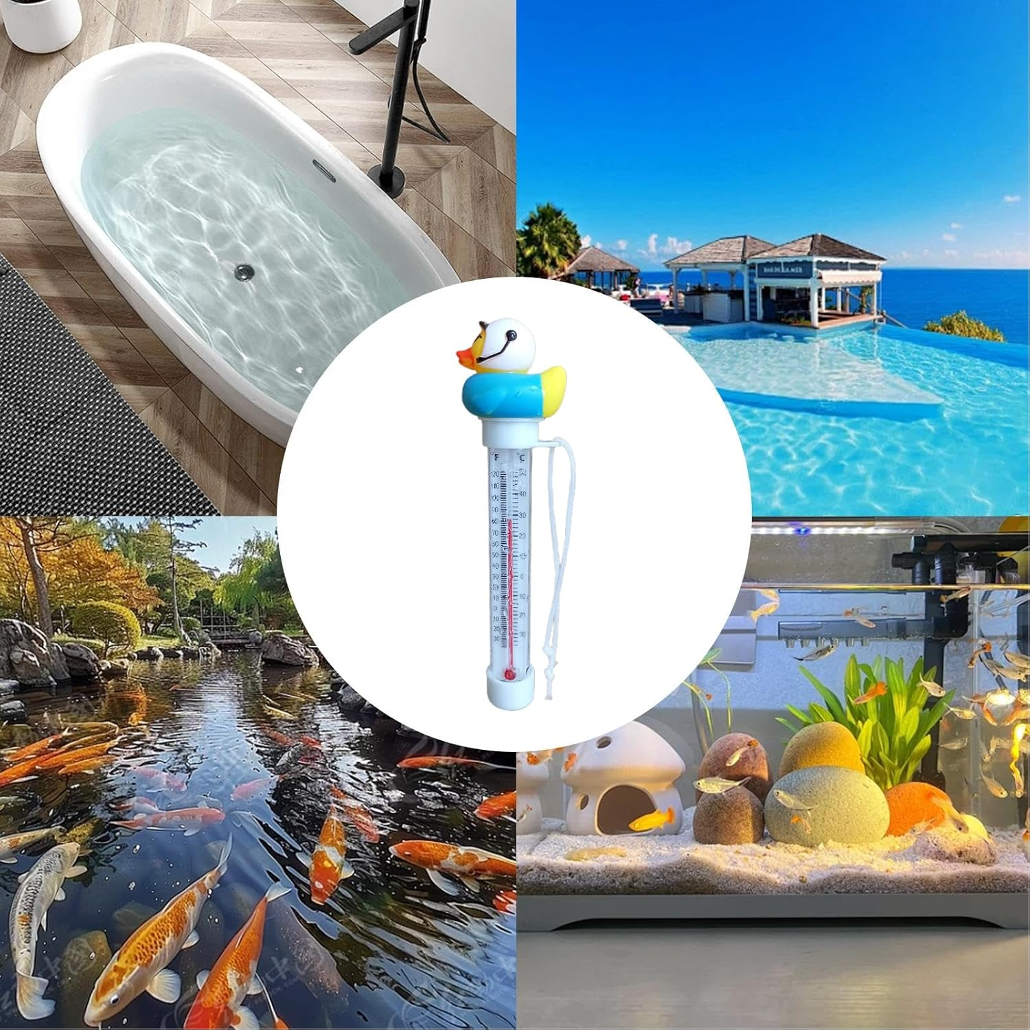 Floating Duck Bath Thermometer,Rubber Duck Pool Thermometer Gauge,Duckshaped Water Gauge,With String,Temperature Gauge for Outdoor & Indoor Swimming Pools,Spas,Hot Tubs & Aquariums image number 2
