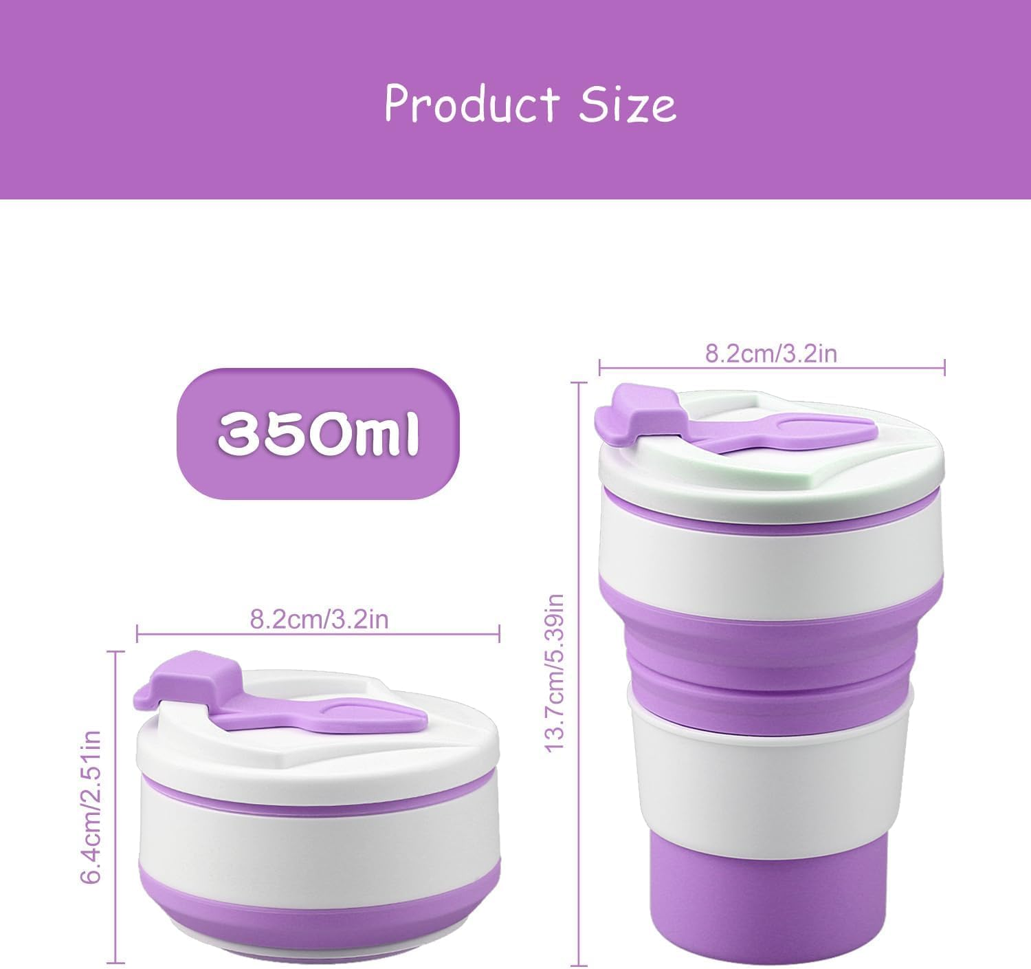 2Pcs Travel Silicone Folding Cups,Silicone Foldable Mug with Lid,Silicone Collapsible Travel Cup,Silicone Folding Camping Cup,Foldable Silicone Collapsible Cup,Silicone Travel Folding Cup, 350Ml image number 2