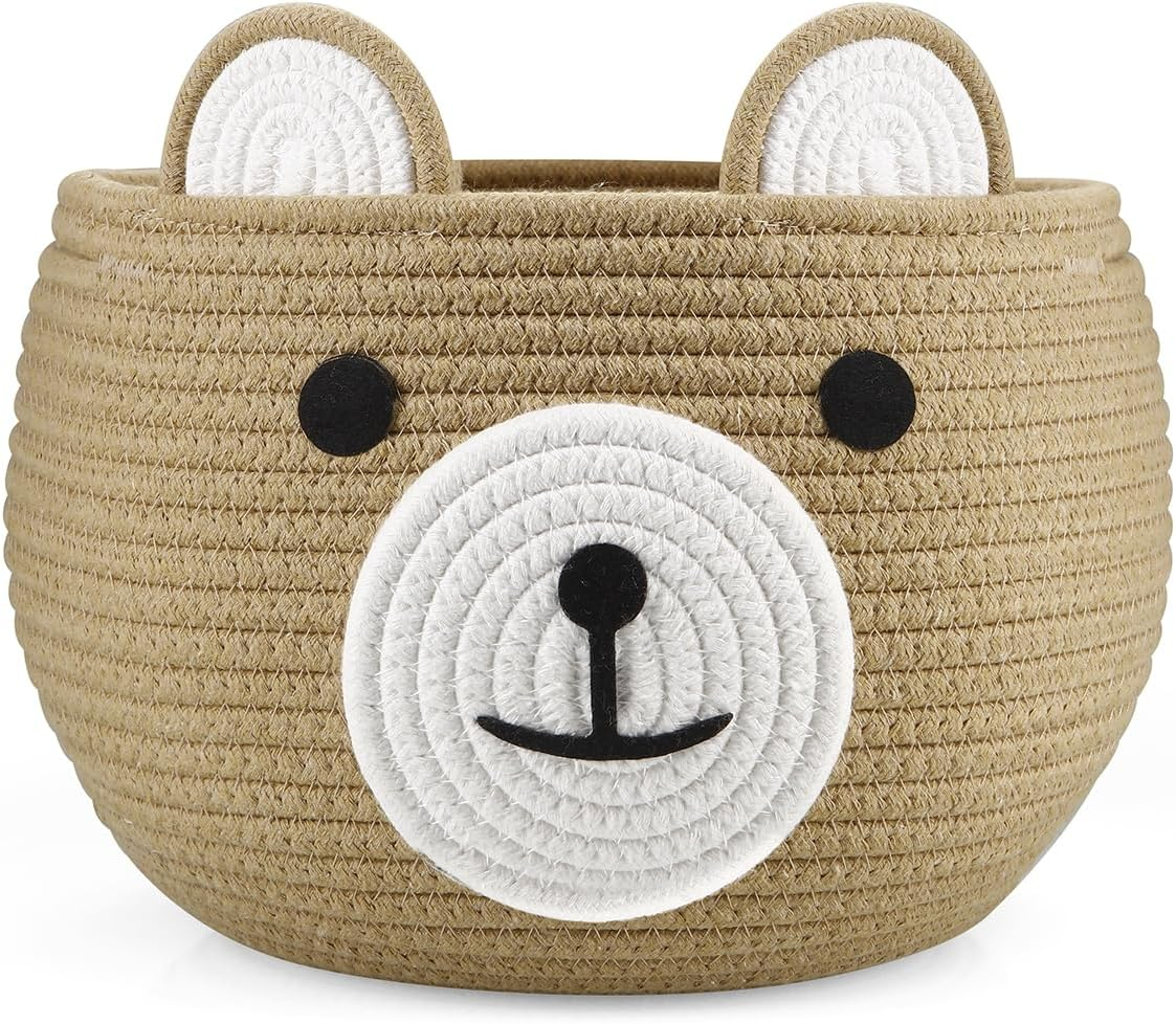 Pandaear Cotton Rope Baby Basket, Baby Gift Basket Nursery Laundry Organizer with Cute Bear Design for Storage Infant Newborn Essentials, Diaper Caddy Basket with Handle image number 4