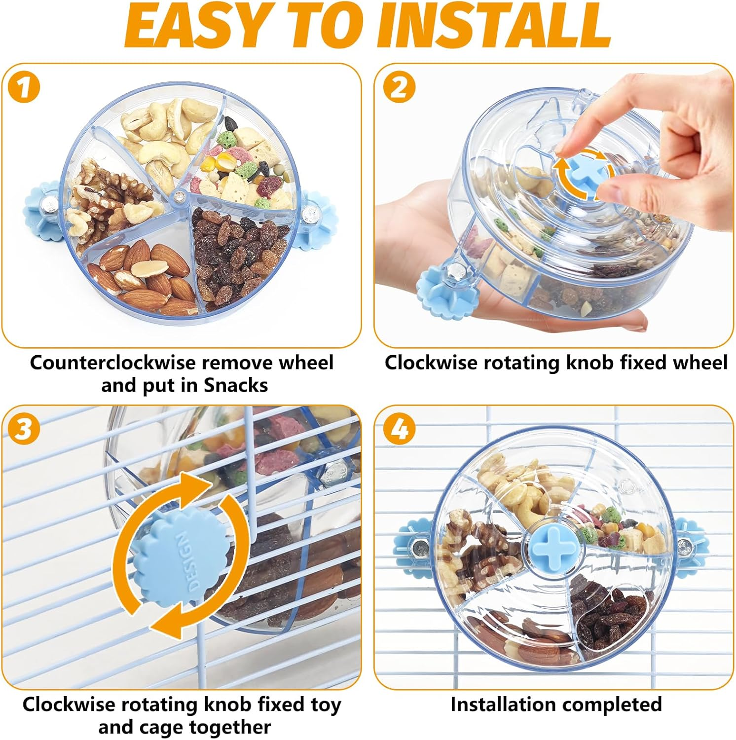 VCEPJH Rat Foraging Toy Interactive Slow Feeder with Transparent Rotating Treat Dispenser Wheel for Enrichment Activities Pet Rat Cage Accessories Ideal for Syrian Hamster Gerbil Mice (Blue) - Blue image number 3