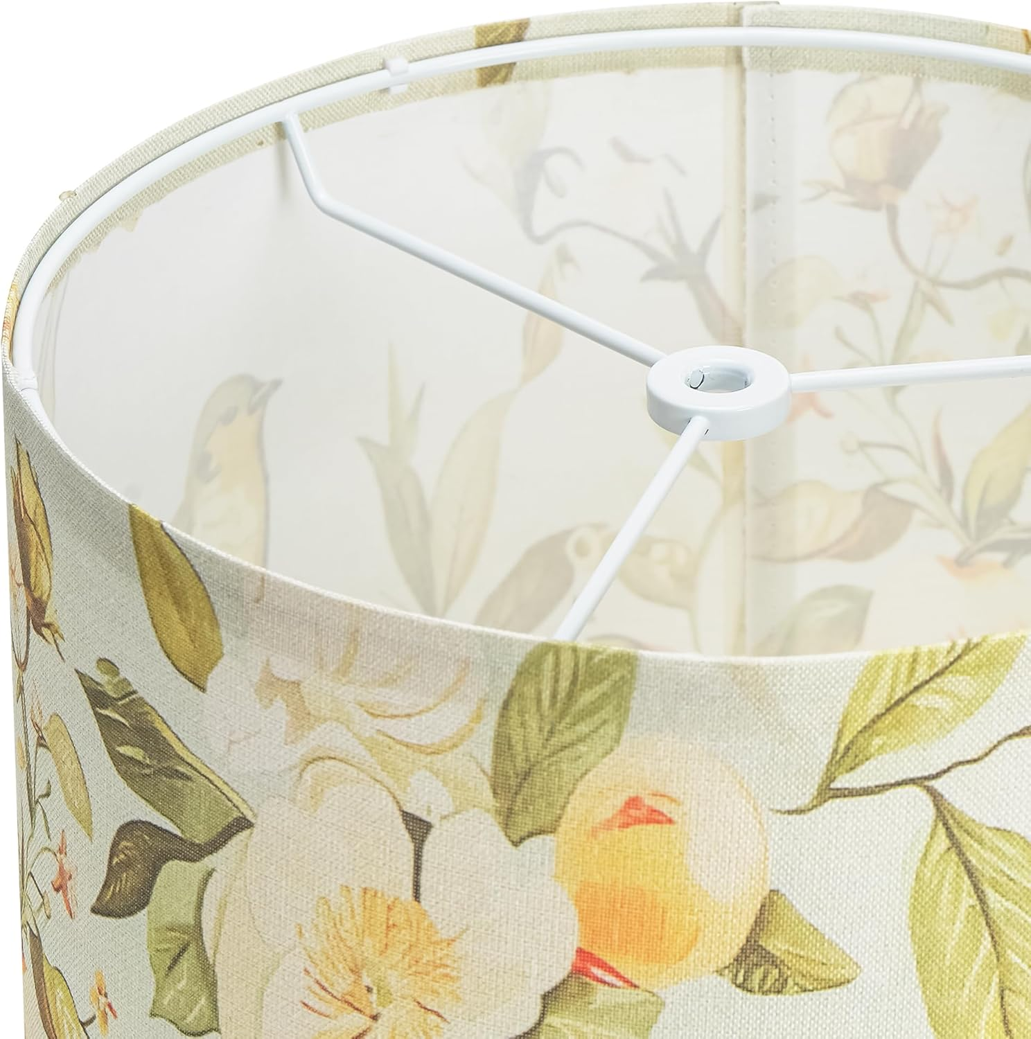 Lamp Shades Set of 2,Medium Fabric Lampshades for Table Lamps, Floor Lamps, 13" Top X 13" Bottom X 10" High (Spider Fitter) Hand Crafted Replacement Lampshades (Floral and Bird Print - 2Pcs) image number 1