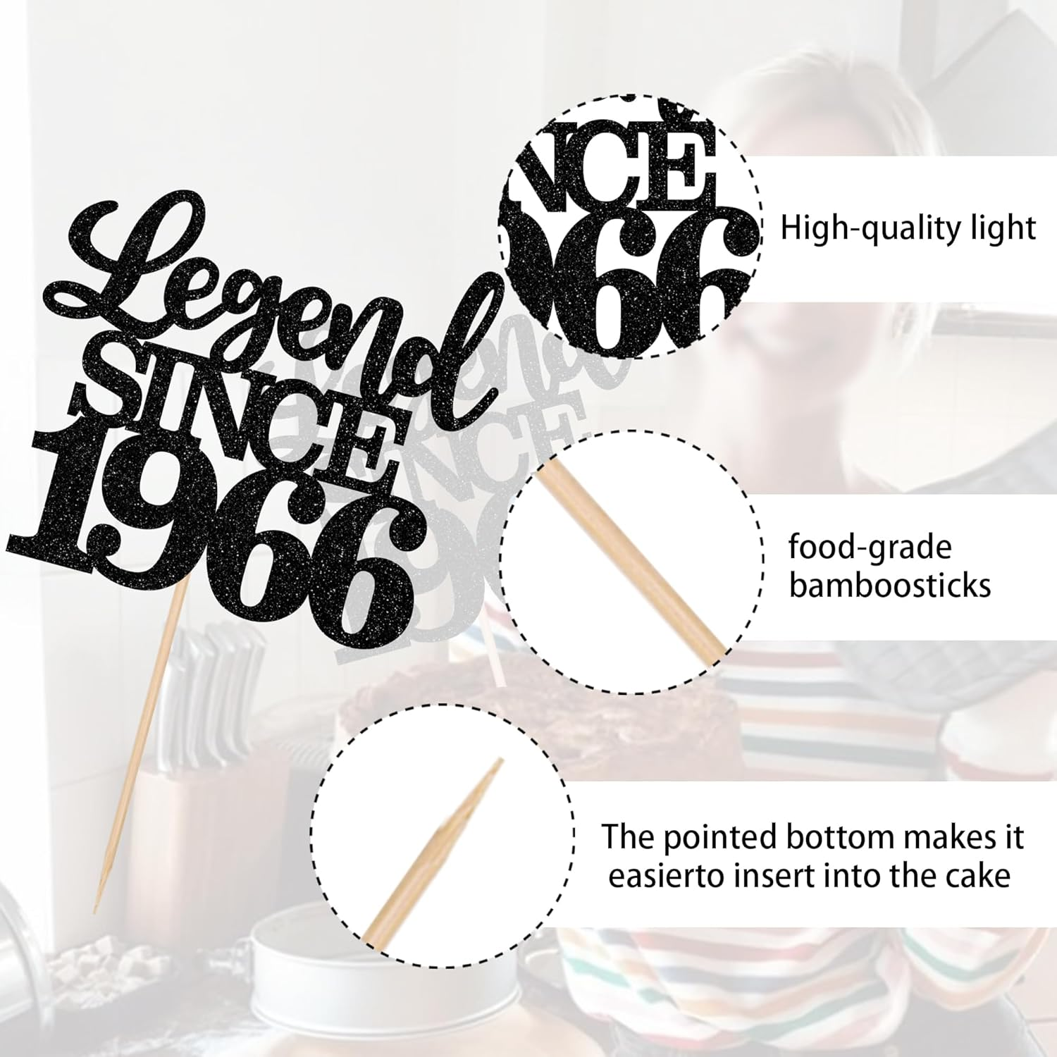 1 Pack Legend since 1966 Cake Topper Glitter Happy 60Th Birthday Cake Pick 60 Fabulous Cake Decorations for Cheers to 60Th Birthday Wedding Anniversary Party Supplies - 20Th image number 5