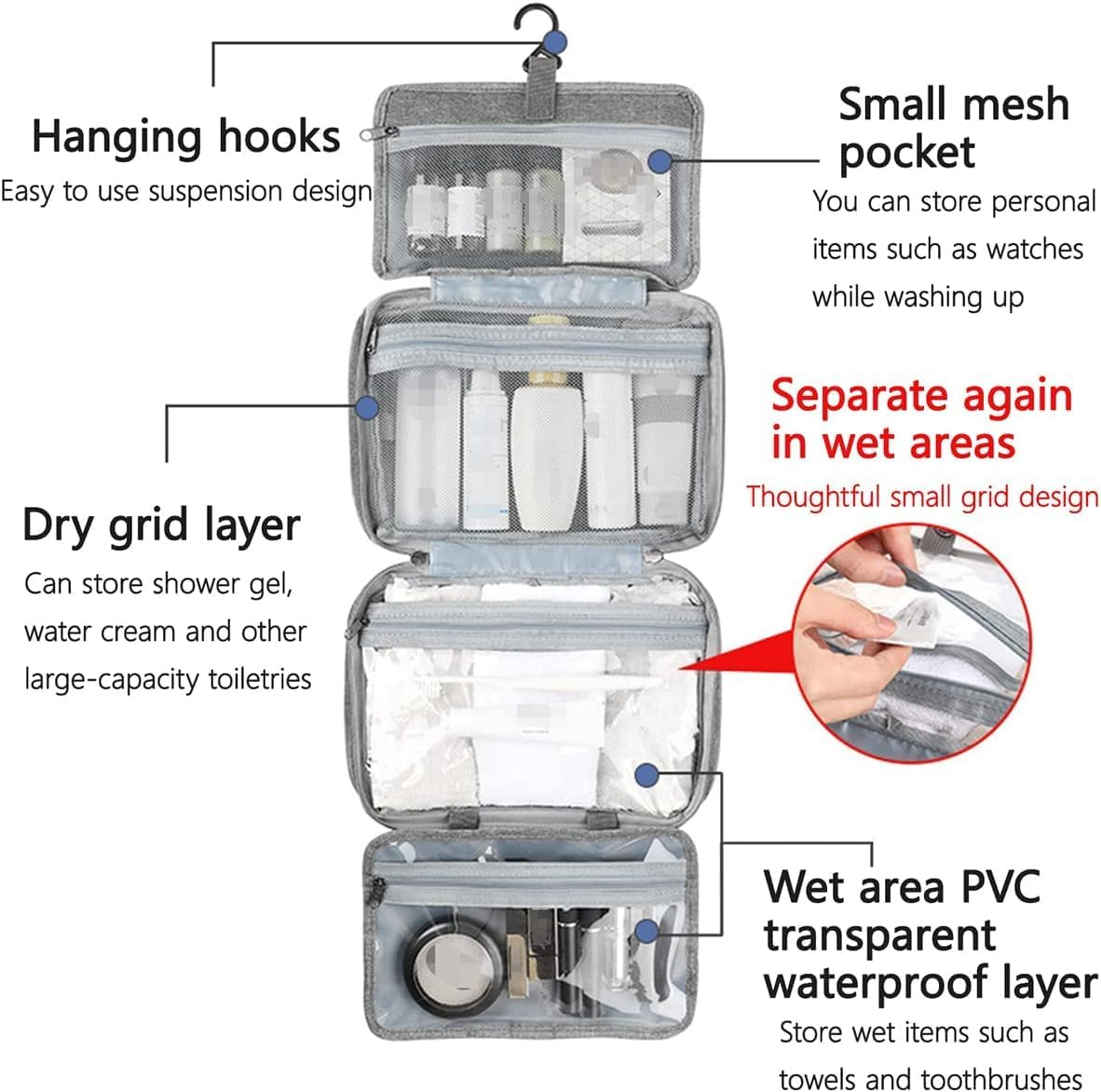 Wabmipe Hanging Makeup Bag, Waterproof Travel Toiletry Bag, Large Capacity, Multi-Function image number 2